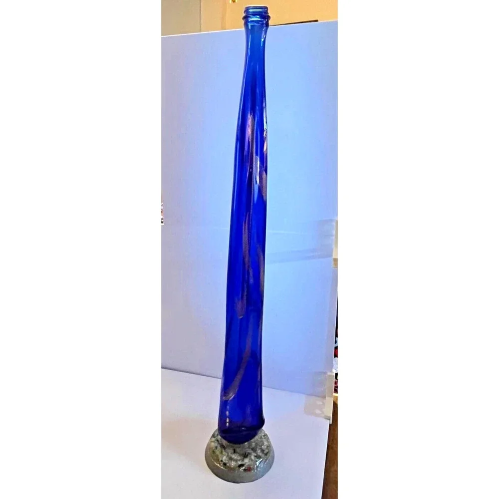 Mid Century Stretch Bottle Vase with Stone Resin Base UNUSUAL 24